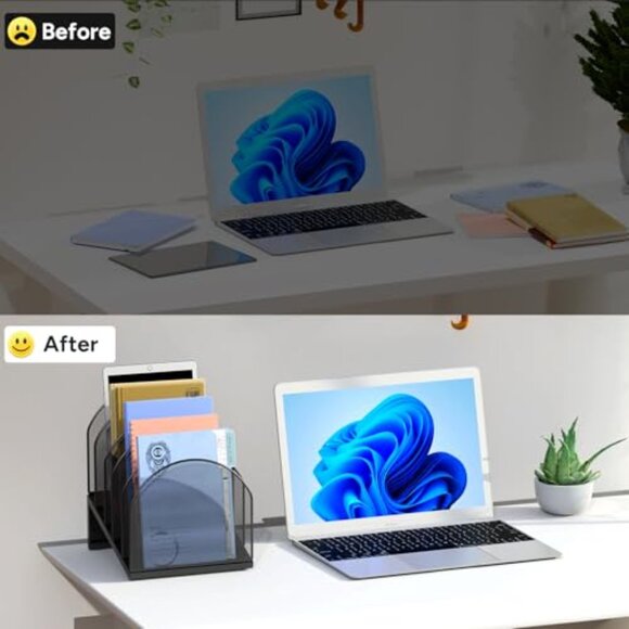 5-Section Metal Mesh Desk File Organizer for Documents & Office Papers - Picture 3 of 8